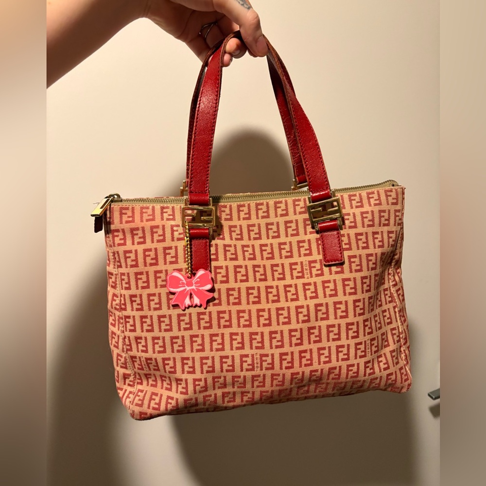 Fendi Red and Tan Tote Bag